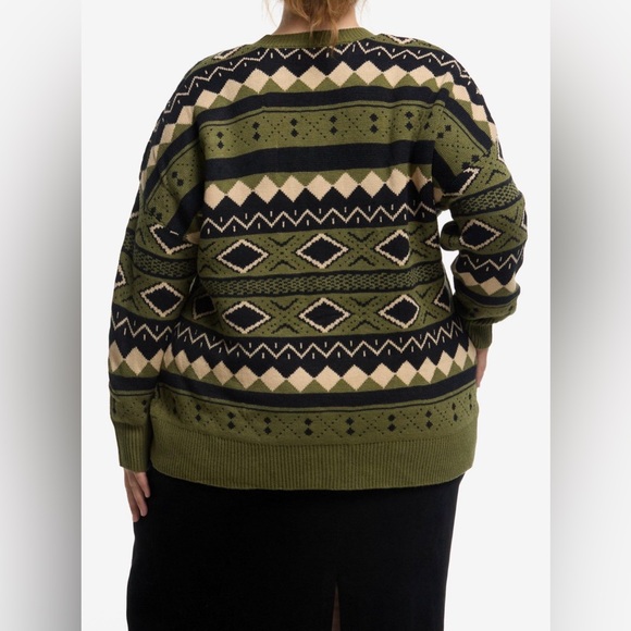 Thorn and Fable Green Black & Cream Geometric Girls Cardigan Plus Size - Picture 2 of 3